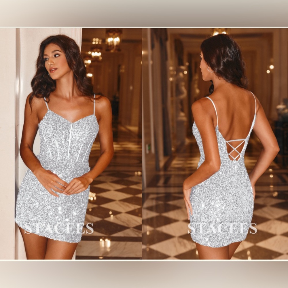 Sheath/Column V Neck Short/Mini Sequined Prom Dress